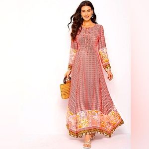 (NWT) SHEIN Boho Style Allover Print Asymmetrical Hem Maxi Dress